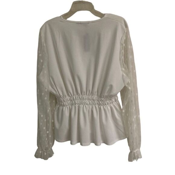 Boohoo Dobby Polkadot White Mesh Peplum plus size top 20 NEW - Picture 6 of 9